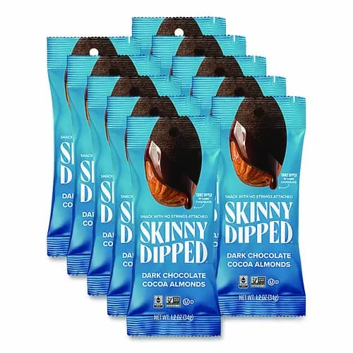 SkinnyDipped® Dark Chocolate Covered Almonds, 1.2 oz Bags, 10/Box