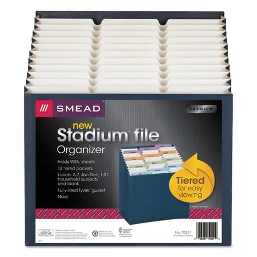 Smead Stadium File, 12 Sections, 1/12-Cut Tabs, Letter Size, Navy