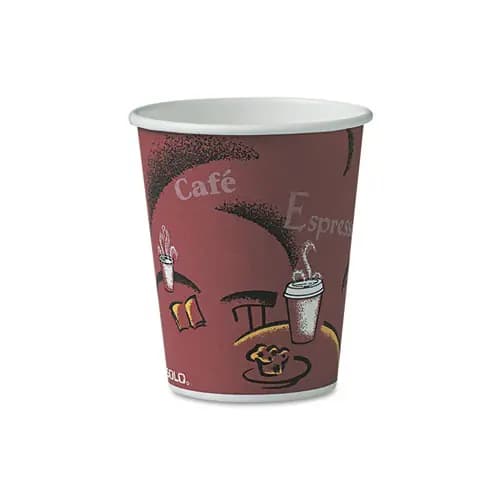 SOLO® Paper Hot Drink Cups in Bistro Design, 10 oz, Maroon, 300/Carton