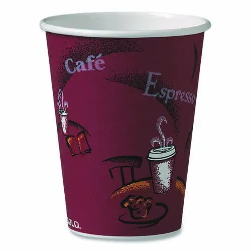 SOLO® Paper Hot Drink Cups, Bistro Design, 12 oz, Maroon, 300/Carton