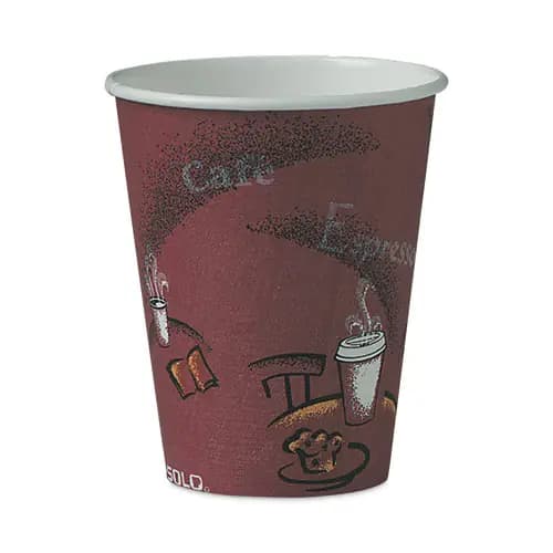 SOLO® Paper Hot Drink Cups in Bistro Design, 8 oz, Maroon, 50/Pack