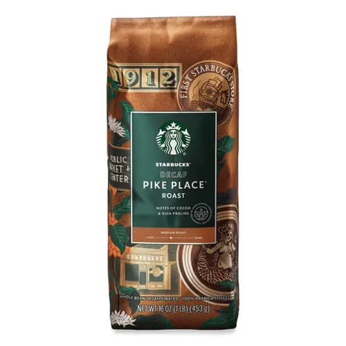 Starbucks® Whole Bean Coffee, Decaffeinated, Pike Place, 1 lb, Bag