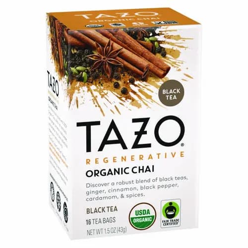 Tazo® Tea Bags, Organic Chai, 16 Tea Bags per Box, 6 Boxes per Carton