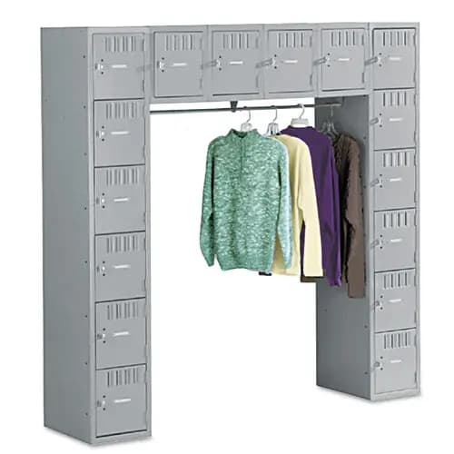Tennsco Sixteen Box Compartments and Coat Bar, Medium Gray