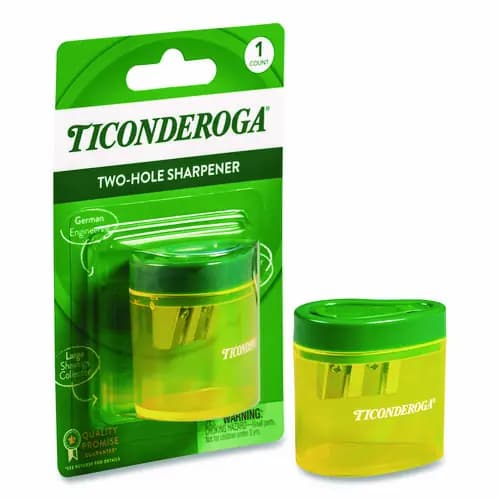 Ticonderoga® Two Hole Pencil Sharpener, Green/Yellow