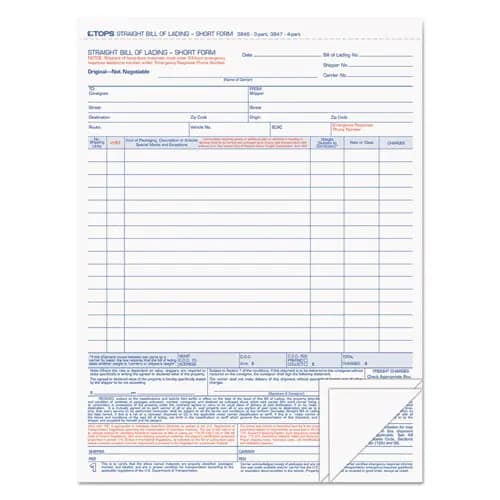 TOPS™ Bill of Lading, Three-Part Carbonless, 50 Forms, 8.5 x 11