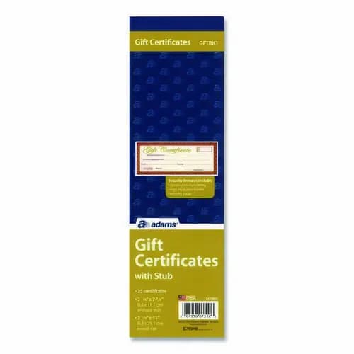 TOPS™ Gift Certificate with Stub Book, 25 Certificates, Cream, 7.81" x 3.25"