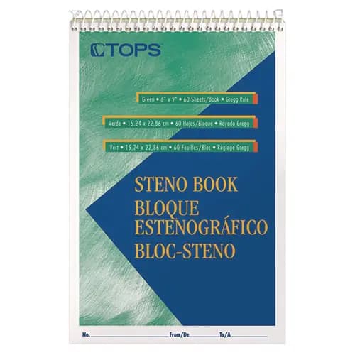 TOPS™ Gregg Steno Pads, Gregg Rule, 60 Green-Tint Sheets, 6" x 9"