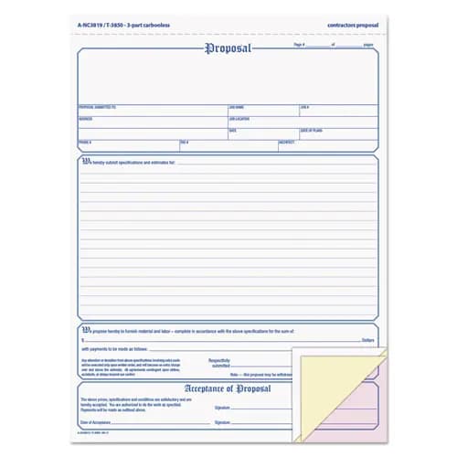 TOPS™ Proposal Form, Three-Part Carbonless, 11 x 8.5, 50 Forms Total