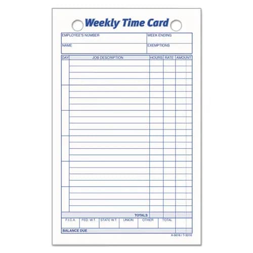 TOPS™ Weekly Employee Time Cards, One Side, 4.25 x 6.75, 100/Pack