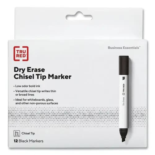 TRU RED™ Dry Erase Marker, Tank-Style, Medium Chisel Tip, Black, Dozen