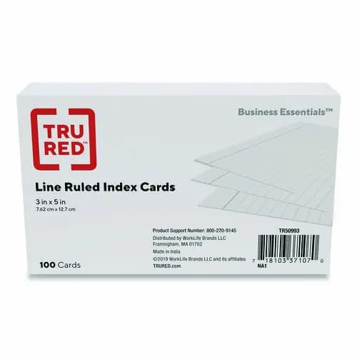 TRU RED™ Index Cards, Ruled, 3 x 5, White, 100/Pack