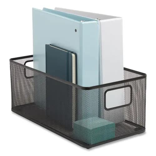 TRU RED™ Wire Mesh Storage Box, Black, 8.58" x 15.75" x 6.69"