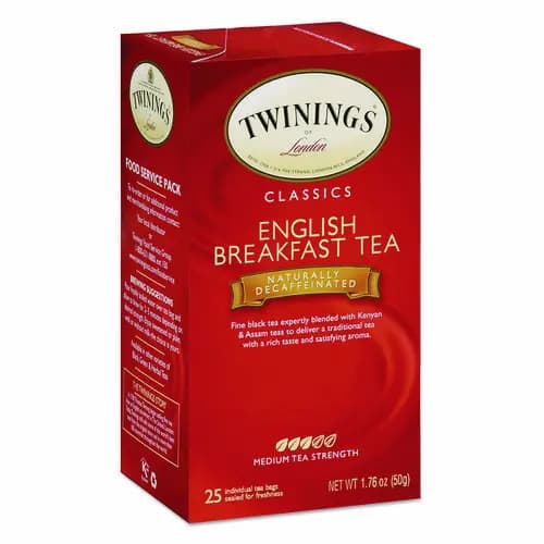 TWININGS® Tea Bags, English Breakfast Decaf, 25/Box