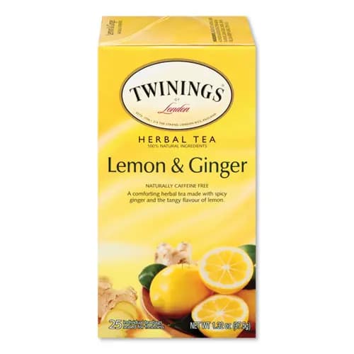 TWININGS® Tea Bags, Lemon and Ginger, 25 Tea Bags/Box