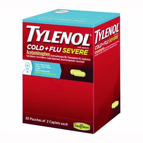 Tylenol® Cold + Flu Severe Caplets, 2/Pack, 30 Packs/Box