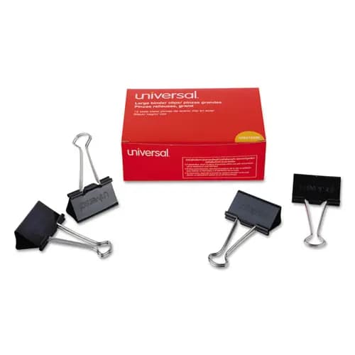 Universal® Binder Clips, Large, Black/Silver, 12/Box