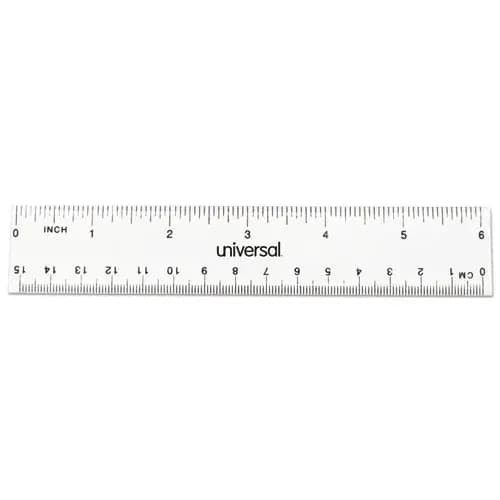 Universal® Clear Plastic Ruler, Standard/Metric, 6" Long, Clear, 2/Pack