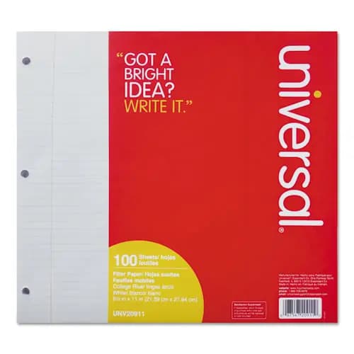 Universal® Filler Paper, 3-Hole, 8.5 x 11, Medium/College Rule, 100/Pack