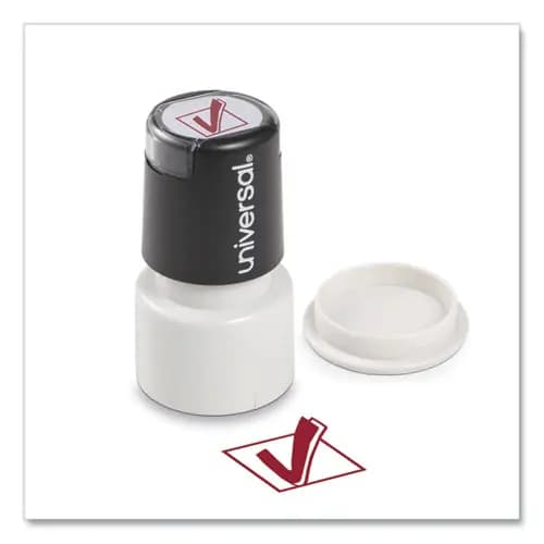 Universal® Round Message Stamp, CHECK MARK, Pre-Inked/Re-Inkable, Red