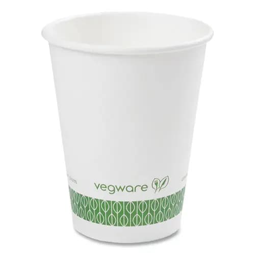 Vegware™ 89-Series Hot Cup, 12 oz, Paper, White/Green, 1,000/Carton