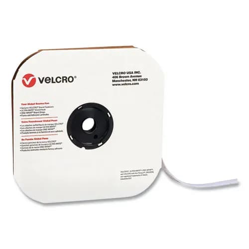 VELCRO® Brand Sticky-Back Fasteners, Loop Side, 0.63" x 75 ft, White