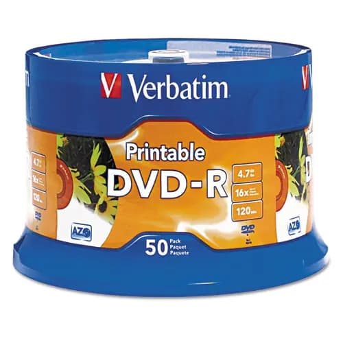 Verbatim® DVD-R Recordable Disc, 4.7 GB, 16x, Spindle, White, 50/Pack