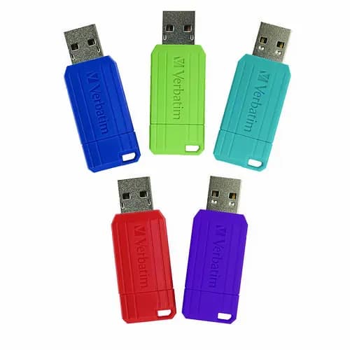 Verbatim® PinStripe USB 2.0 Flash Drive, 16 GB, Assorted Colors, 5/Pack