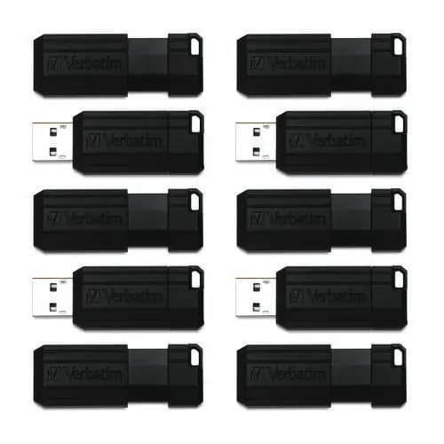 Verbatim® PinStripe USB 2.0 Flash Drive, 32 GB, Black, 10/Pack