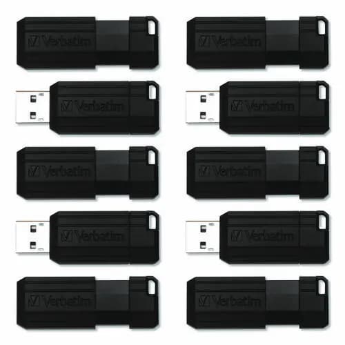 Verbatim® Pinstripe USB 2.0 Flash Drive, 64 GB, Black, 10/Pack