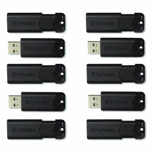 Verbatim® Pinstripe USB 3.2 Flash Drive, 32 GB, Black, 10/Pack