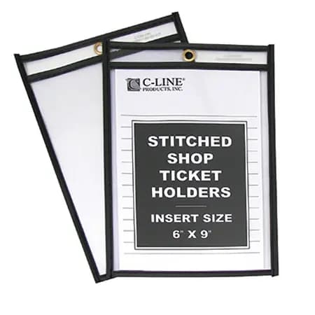 Vinyl Job/Shop Ticket Holder 6" x 9" Stitched Clear - Pack of 25