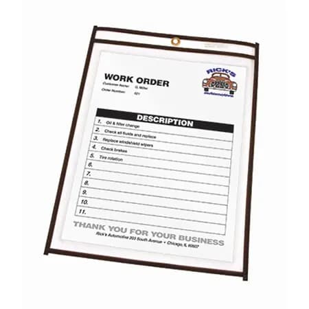 Vinyl Job/Shop Ticket Holder, 8 1/2" x 11", Stitched, Clear, Pack of 25