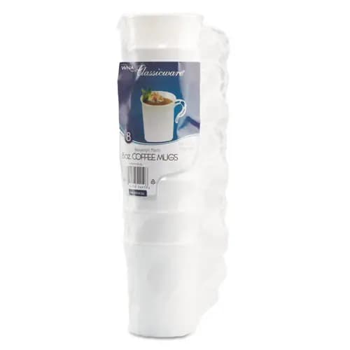 WNA Classicware Plastic Coffee Mugs, 8 oz, White, 8/Pack, 24 Packs/Carton