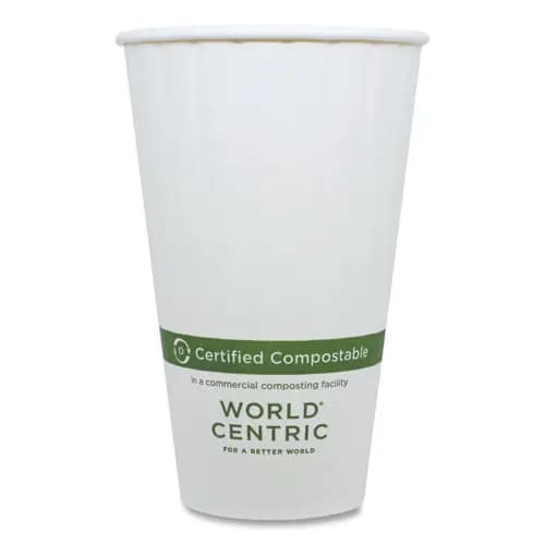 World Centric® Double Wall Paper Hot Cups, 16 oz, White, 600/Carton