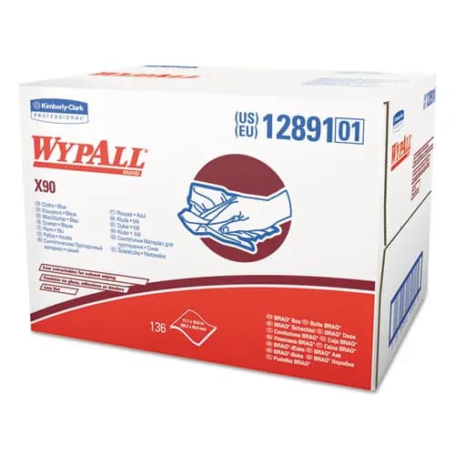 WypAll® X90 Cloths, BRAG Box, 2-Ply, 11.1" x 16.8", Denim Blue, 136 Cloths/Carton