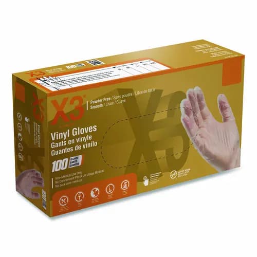 X3® by AMMEX® Industrial Vinyl Gloves, Small, Clear, 100/Box