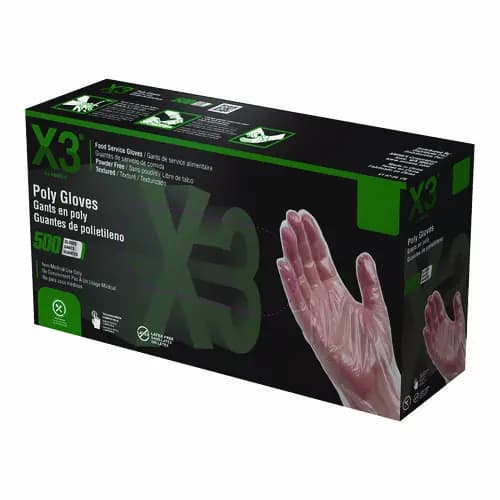X3® by AMMEX® Poly Food Safe Industrial Gloves, Large, Clear, 500/Box