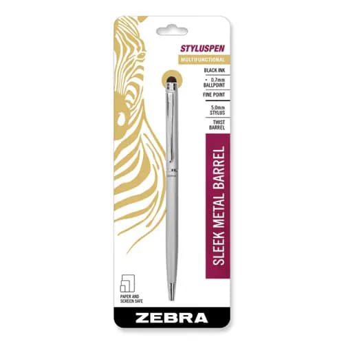 Zebra® StylusPen Twist Ballpoint Pen/Stylus, Silver