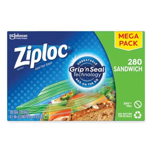 Ziploc® Sandwich Seal Top Bags, Clear, 280/Box