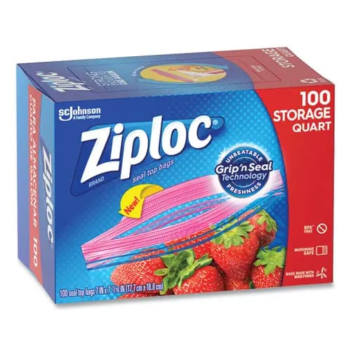 Ziploc® Seal Top Bags, Quart, Clear, 100/Box