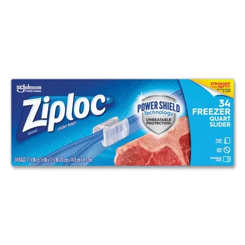 Ziploc® Slider Freezer Bags, 34/Box, Clear, Quart Size, 32 oz