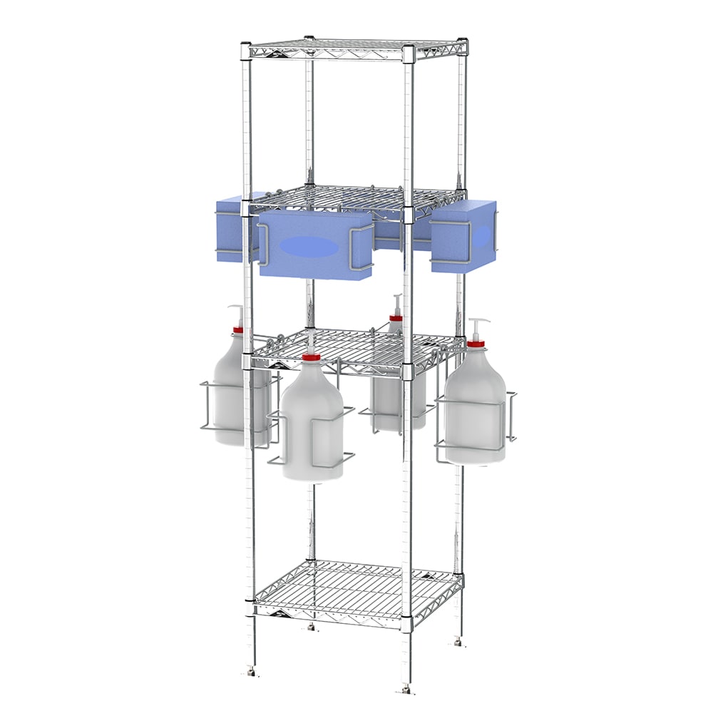 Metro CR181863-PPET 4 Shelf PPE Tree w/ (4) Glove Box Holders & (8) Sanitizer Holders, Stainless Steel