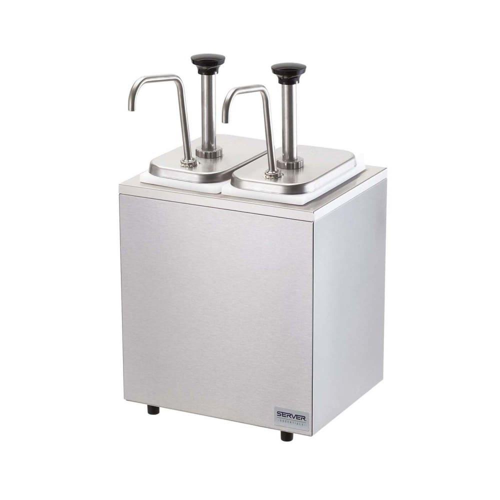 Server Pump Style Condiment Dispenser w/ (2) Jars & Pumps, (1 1/4) oz Stroke, Stainless (79890)