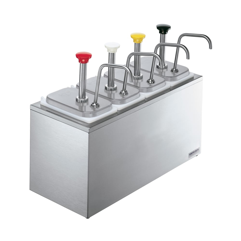Server Pump Style Condiment Dispenser w/ (4) Jars & Pumps, (1 1/4) oz Stroke, Stainless (82830)