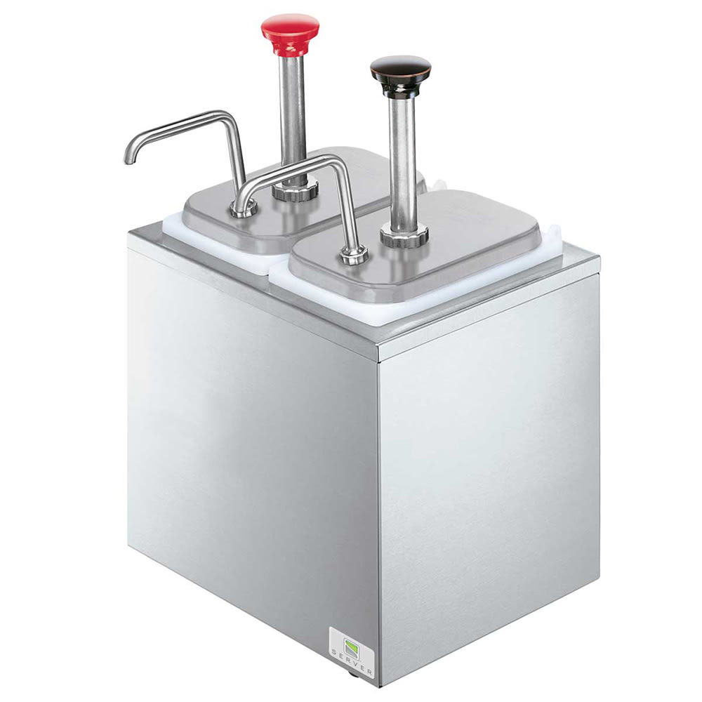 Server Pump Style Condiment Dispenser w/ (2) Jars & Pumps, (1 1/4) oz Stroke, Stainless (82910)