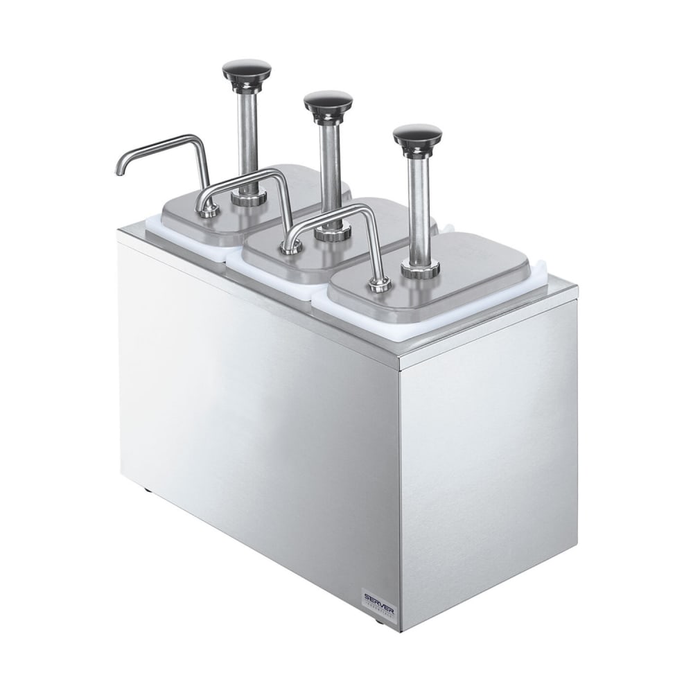 Server Pump Style Condiment Dispenser w/ (3) Jars & Pumps, (1 1/4) oz Stroke, Stainless (83790)