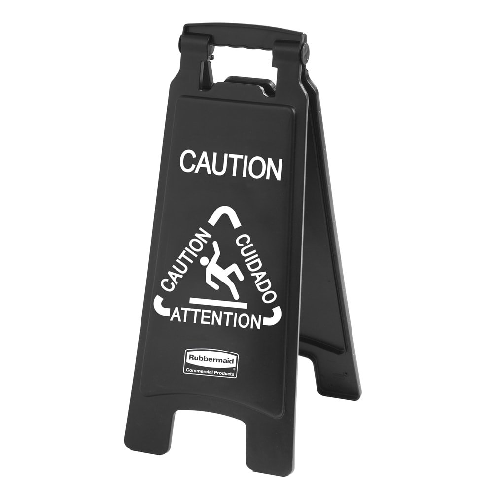 Rubbermaid 1867505 Executive Multi-Lingual Caution Sign - 2 Sided Black