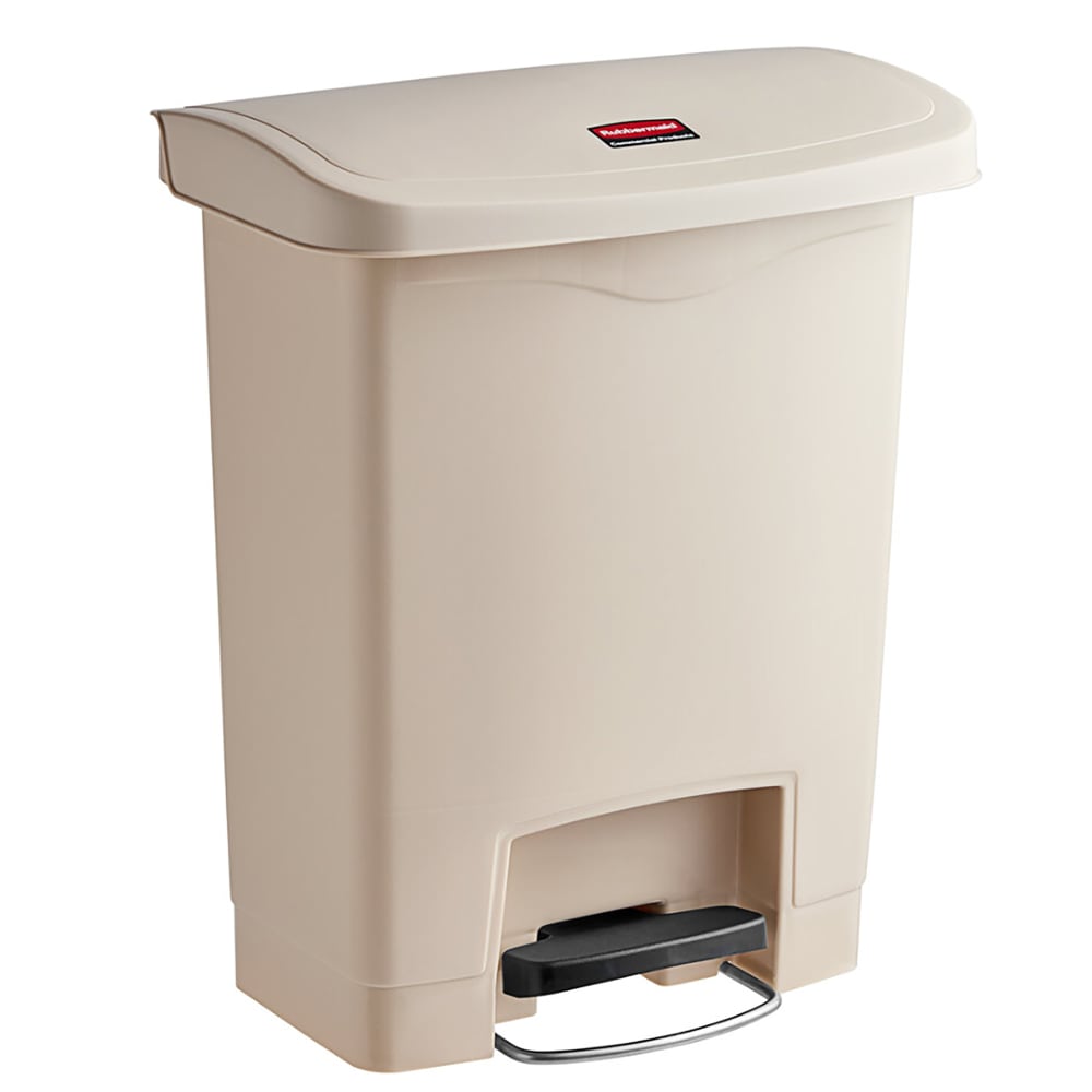 Rubbermaid 1883456 8 gal Rectangle Plastic Step Trash Can, 16 47/64" L x 10 21/32" W x 21 7/64" H, Beige