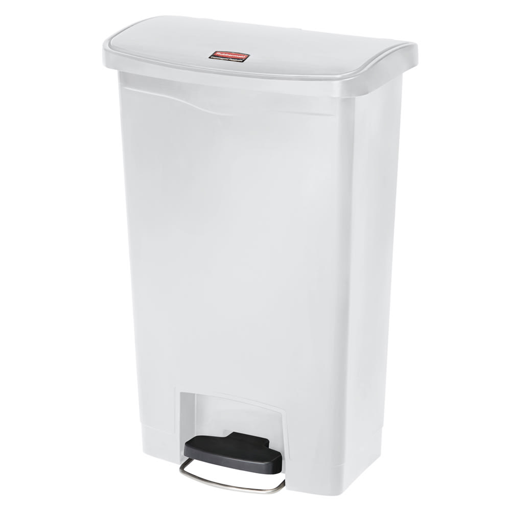 Rubbermaid 1883559 18 gal Rectangle Plastic Step Trash Can, 19 43/64" L x 12 15/64" W x 31 39/64" H, White